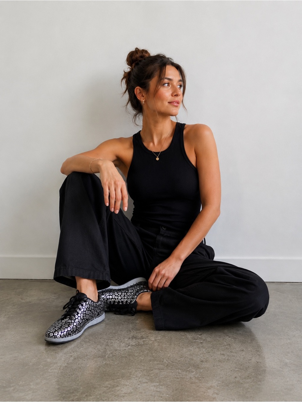 Alegria Essence Night Poppy Silver and Black Leather Sneakers
